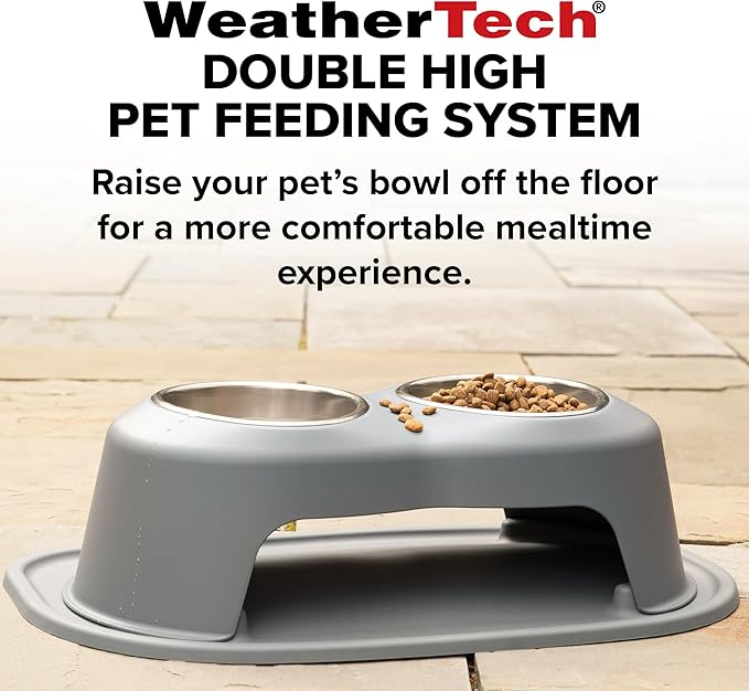 WeatherTech Double High Pet Feeding System w/Plastic Dog/Cat Bowls - 10" High Stand Dark Grey (PDHC6410DGDG)