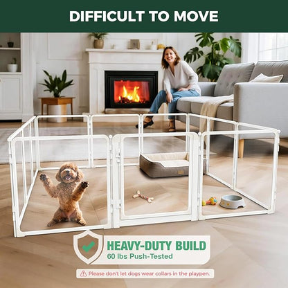 FXW AuraSpace Pro Acrylic Indoor Dog Playpen, Heavy-Duty with Metal Frame, 24" Height 12 Panels for Puppies & Small Dogs, White│Patented