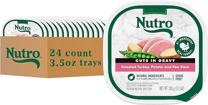 Nutro Adult Wet Dog Food, Natural Grain Free Dog Food Wet Cuts in Gravy Roasted Turkey, Potato & Pea Stew Recipe, 3.5 oz. Trays (Pack of 24)