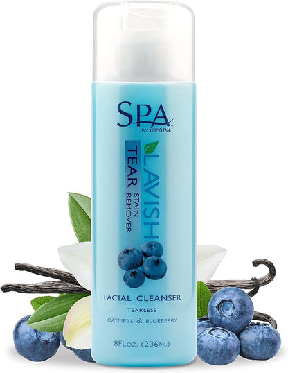 TropiClean SPA Tear Stain Remover for Dogs | Blueberry Facial Shampoo | Odor Eliminator | Tearless | Whitening and Brightening | Made in USA | 8oz.