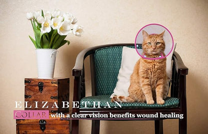 Cat Cone Collar, to Stop Licking, Recovery Elizabethan After Surgery, Clear Soft Neck E-Collar, Not Block Vision, for Kitten Puppy Dog Pet in Surgery Remedy - S in Rose