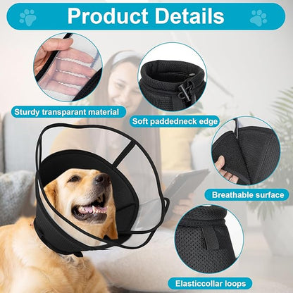 Soft Elizabethan Dog Cone Collar for Large, Medium & Small Dogs - Adjustable Recovery Collar for Post-Surgery, Wound Protection & Licking Prevention - Lightweight Pet Cone Alternative（Black,L）