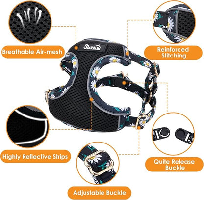SlowTon Small Dog Harness - No Pull Dog Harness and Leash Set, Soft Mesh Lightweight Puppy Vest Harnesses, Adjustable Pet Harnesses for XXS XS Small Medium Easy Walk Hiking (Black, XS)