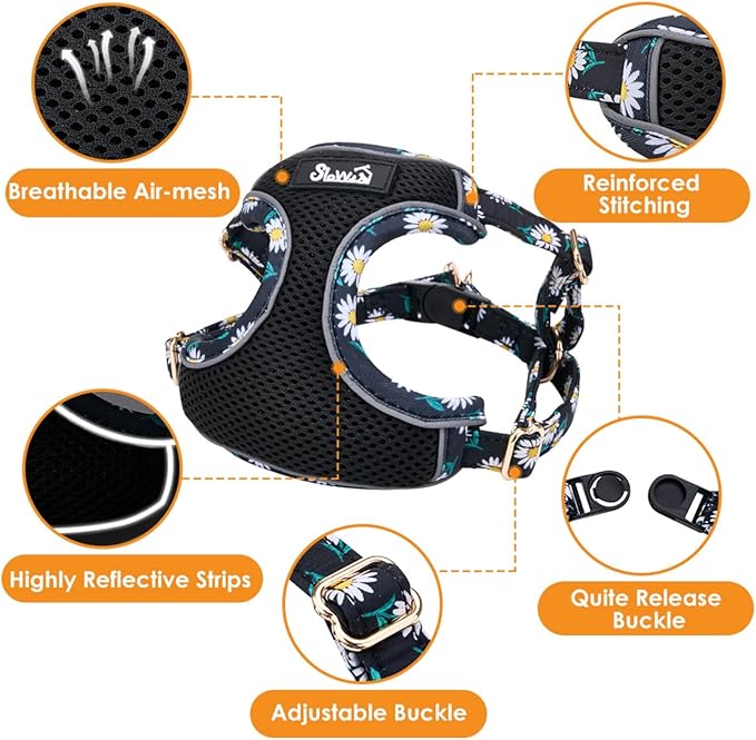 SlowTon Small Dog Harness - No Pull Dog Harness and Leash Set, Soft Mesh Lightweight Puppy Vest Harnesses, Adjustable Pet Harnesses for XXS XS Small Medium Easy Walk Hiking (Black, S)
