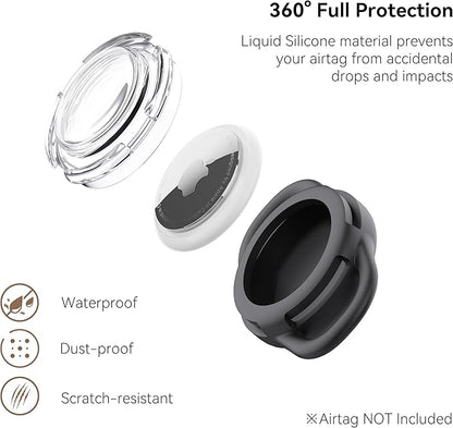 Waterproof Airtag Holder for Dog Collar, Soft Full-Body Protective Airtag Holder for Dog & Cat Collars, Ultra-Durable, Easy Installation, Lightweight Clear Airtag Case (Black, Small)