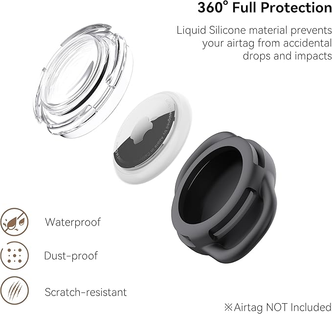 Waterproof Airtag Dog Collar Holder, Silicone & ABS Airtag Holder for Dog & Cat Collars, Ultra-Durable, Lightweight and Protective Airtag Case (Black & Rose, Small)
