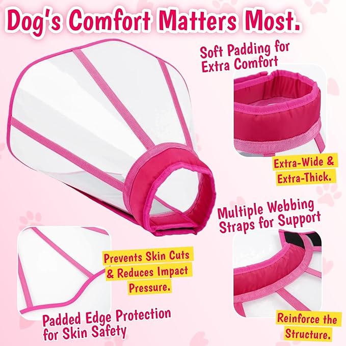 Comfy Dog Cone Collar for Dogs to Stop Licking, Soft Transparent E Collar for Small Dogs After Surgery, Extra-Long Recovery Cones, Durable & Easy-Clean Pet Neck Collars, Lightweight Cone(Rosered, S)