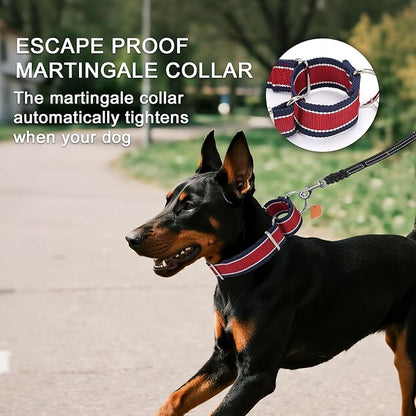 Martingale Collar 1.5 Inch Wide 1600D Extra Strong Anti Escape Nylon Dog Collar, No Pull Heavy Duty Pet Collars with 3-Color Stripe for Large to XLarge Dogs (XL, Khaki & Dark Brown)