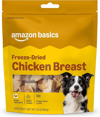 Amazon Basics Dog Treats Freeze Dried Raw Single Ingredient Chicken Breast, High Protein, Healthy Training Treats or Meal Topper for all Dogs, Grain-Free, 3 Oz (Pack of 1) (Previously Wag)