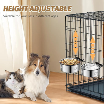2 Pack Dog Crate Bowl, Metal Dog Water Food Bowl No Spill,Hanging Dogs Bowls for Kennel,Dogs Crate Water Feeder,Stainless Steel Kennel Bowls Mountable for Cats Bunny Ferret Bird