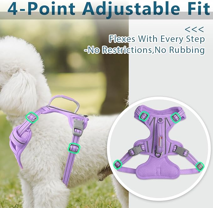 BARKBAY Dog Harness No Pull with ID Tag Pocket - Heavy Duty, Reflective, Easy Control for Large Dogs(Violet Purple,S)