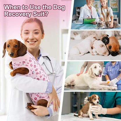 SAWMONG 2 Pack Dog Surgery Recovery Suit, Leopard Recovery Suit for Dogs After Surgery, Soft Polyester Spay Surgical Suit Female Male, Dog Onesie Body Suit Substitute Cone Alternative,M