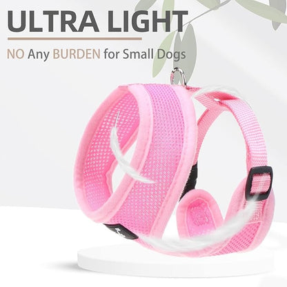 PUPTECK Soft Mesh Dog Harness and Leash Set Pet Puppy Cat Comfort Padded Vest No Pull Harnesses, Solid Pink, XS