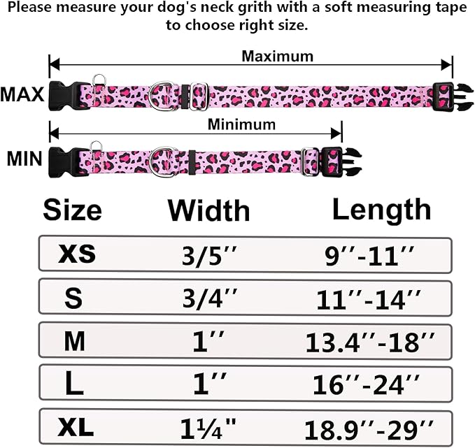 Martingale Collar for Dogs with Buckle No Pull Adjustable Nylon Limited Slip Training Dog Collars (Pink Leopard, Small)