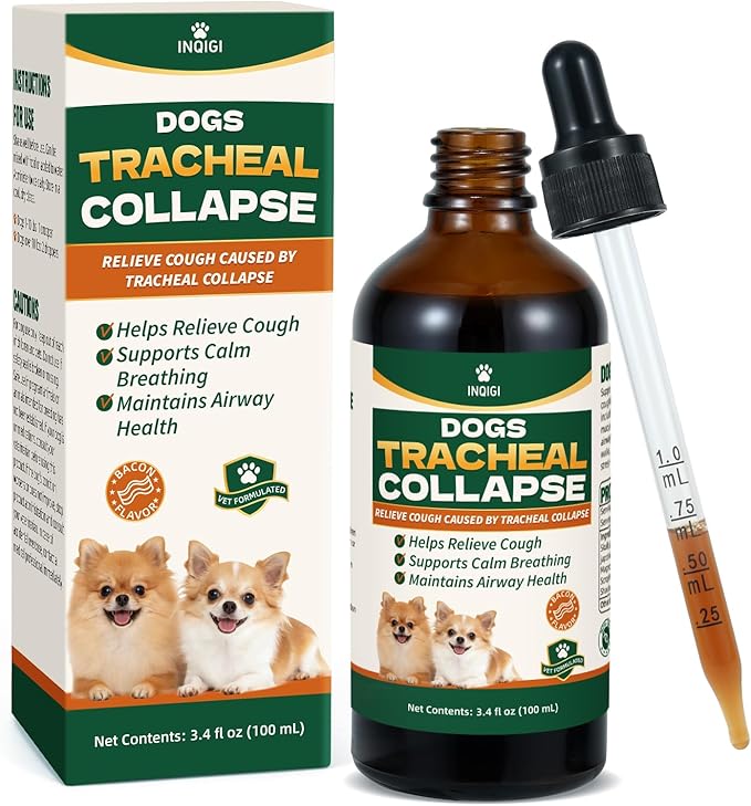 Dogs Tracheal Collapse Supplement, 4 FL OZ Trachea Cough Elixir, Dog Cough Relief for Dry Cough Goose Honk & Smooth Breathing, Natural Herbs Respiratory Support Drops - Bacon Flavor