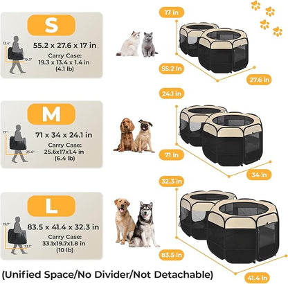 EighteenTek® 2-in-1 Pop Up Cat Playpen XLarge, Dog Puppy Pet Playpen, Indoor Outdoor Cats Enclosed, Cat Tent House Crate Cage, Portable & Foldable Playpen for Kittens(No Divider, Unified Space)