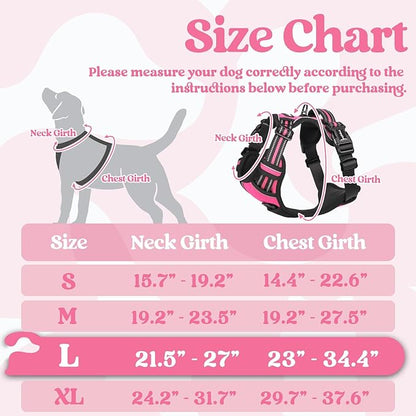 rabbitgoo Dog Harness for Large, No Pull Pet Harness with 3 Buckles, Adjustable Soft Padded Vest with Control Handle, Walking Reflective Pet Vest for Large Dogs, Rose Pink, L