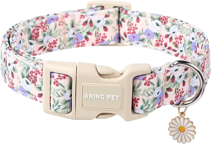 ARING PET Floral Dog Collar, Cute Purple Flower Spring Summer Pet Collars with Quick Release Buckle for Puppy Small Medium Large Boy Girl Dogs-XS