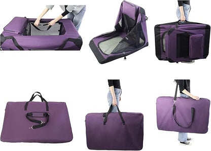 EliteField 3-Door Folding Soft Dog Crate with Carrying Bag and Fleece Bed (2 Year Warranty), Indoor & Outdoor Pet Home (24" L x 18" W x 21" H, Purple)