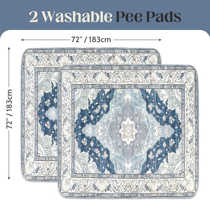 Washable Pee Pads for Dogs 2 Pack Reusable Puppy Training Pads 72"x72" Super Absorbent Waterproof Dog Training Pads, Non-Slip Potty Pads Whelping Pads Litter Mat Pet Supplies - Navy/Mix
