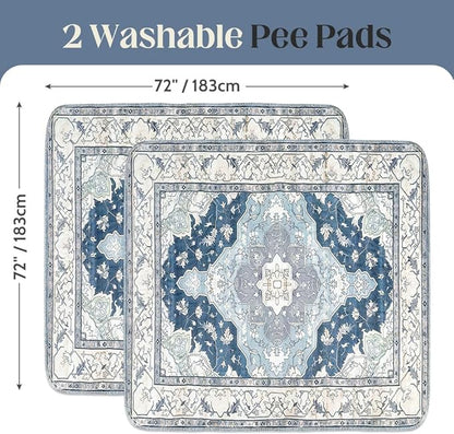 Washable Pee Pads for Dogs 2 Pack Reusable Puppy Training Pads 72"x72" Super Absorbent Waterproof Dog Training Pads, Non-Slip Potty Pads Whelping Pads Litter Mat Pet Supplies - Navy/Mix