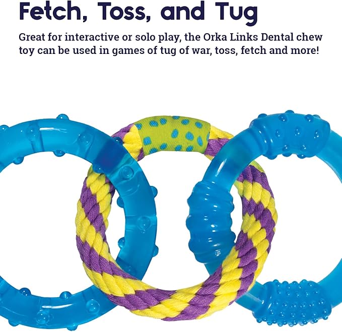 Petstages Dental Links Dog Chew Toy – Puppies & Adults, Strong Chewers, Multiple Textures & Rope, 8.5" x 4" x 1"
