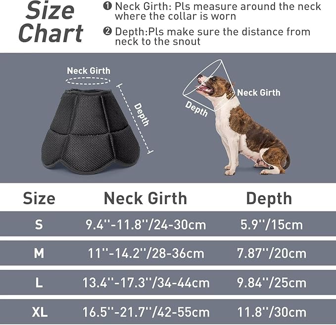 Soft Dog Cone for Large Dogs,Breathble Adjustable Dogs Recovery Collar After Surgery,Protective Elizabethan Cones,E Collar Alternative to Stop Licking,Comfortable Dog Cones,Black,S