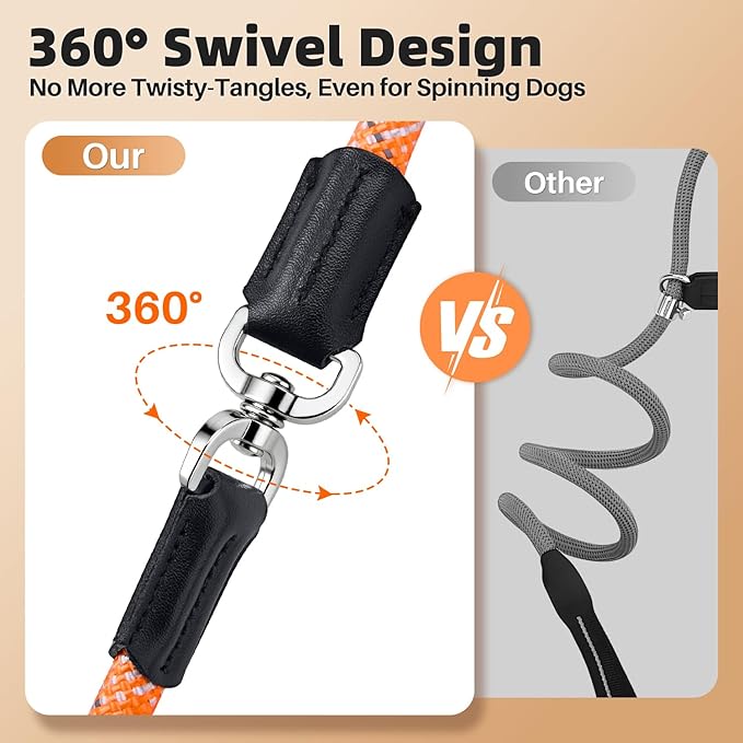 SlowTon Slip Lead Dog Leash, Adjustable 5-7 FT, 1/2” Rope, Heavy Duty Nylon Leashes with Padded Handle & Highly Reflective Threads, No Pull Training Leash for Medium Large Dogs 20-120lb (Orange, L)