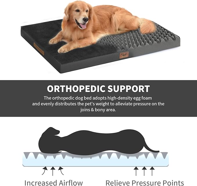 Orthopedic Dog Bed for Large Dogs, Plush Washable Pet Bed for Large Size Dogs with Egg Crate Foam & Removable Oxford Cover, 36x27 Inch, Black
