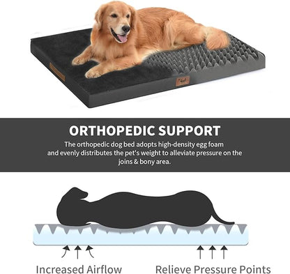 Orthopedic Dog Bed for Large Dogs, Plush Washable Pet Bed for Large Size Dogs with Egg Crate Foam & Removable Oxford Cover, 36x27 Inch, Black