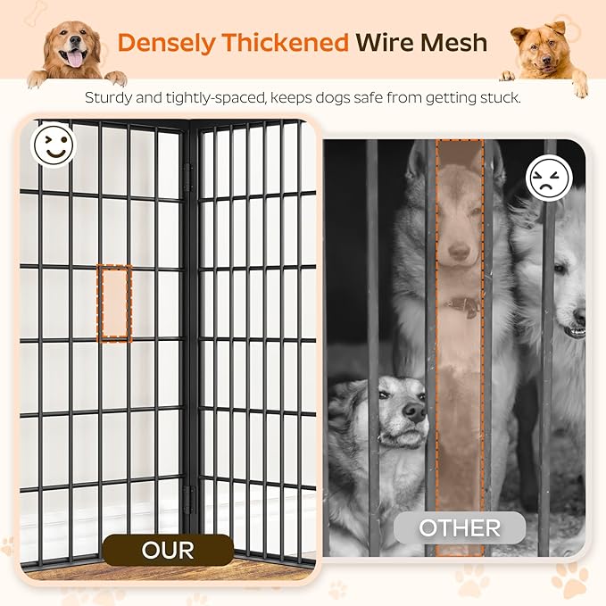 YATINEY Foldable Dog Crate Furniture, 47.2" Dog Crate with DIY Frame, Heavy Duty Dog Kennel Indoor with Hooks, Wooden Dog Cage End Table, for Small/Medium/Large Dogs, Rustic Brown DC120BR