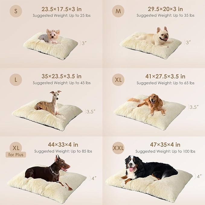 EHEYCIGA Fluffy Dog Crate Bed for Medium Dogs, Plush Faux Fur Crate Pad, Calming Anti Anxiety Medium Dog Bed, Washable Soft Warm Mat with Non-Slip Bottom, Ivory Beige