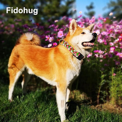 Martingale Collar for Dogs with Buckle Floral No Pull Adjustable Nylon Limited Slip Training Dog Collars (Pink Tulip, Medium)