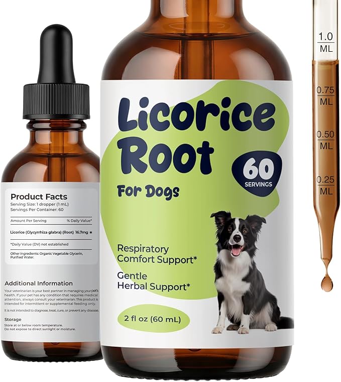 Licorice Root Drops for Dogs – Herbal Digestive & Throat Comfort Support, Licorice Root Extract Liquid for Sensitive Stomach & Daily Wellness, Easy-to-Mix Dog Supplement, 2 fl oz (60 mL)