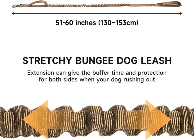 EXCELLENT ELITE SPANKER Tactical Bungee Dog Leash Military Adjustable Dog Leash Quick Release Elastic Leads Rope with 2 Control Handle(Coyote Brown)
