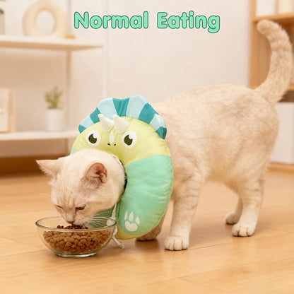 BEAUTYZOO Cat Cone Collar Soft, Cat Donut Recovery Collar After Surgery to Stop Licking, Kitten E Collars Neck Pillow Cone, Adjustable Elizabeth Pet Collars for Puppy Small Dogs, Green Triceratops S