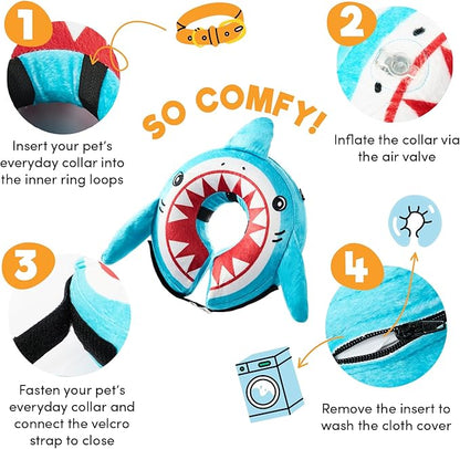 BENCMATE Inflatable Dog Cone Collar Alternative, Soft Dog Cone for Small Medium Large Dogs and Cats, Neck Recovery ECollar Donut Collar After Surgery (Small, Shark)