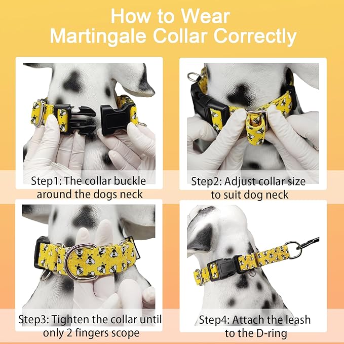 Martingale Dog Collar with Buckle Yellow Bee Dog Collar Adjustable Cute Design Patterns (Bee, Medium)