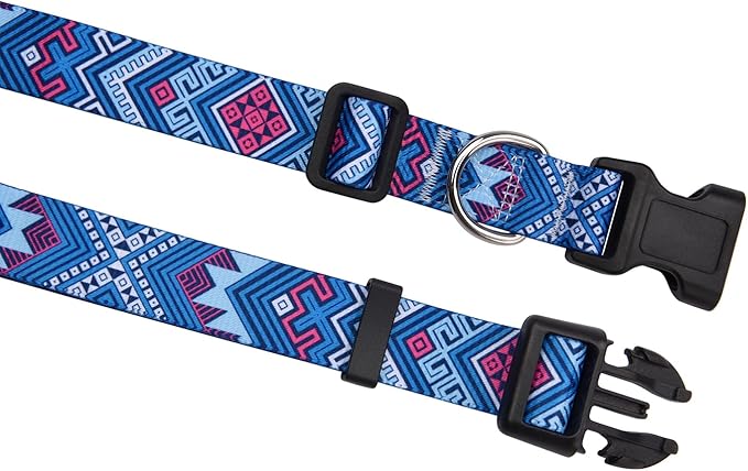 Mihqy Dog Collar with Bohemia Floral Tribal Geometric Patterns - Soft Ethnic Style Collar Adjustable for Small Medium Large Dogs(Blue Ethnic Style,S)