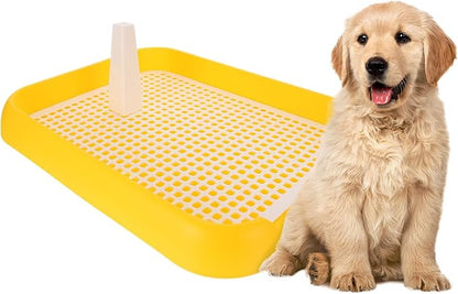 Indoor Dog Potty Tray - Mesh Dog Training Toilet Plastic Potty Tray Puppy Toilet -Slide Training Holder for Small and Medium s (Yellow)