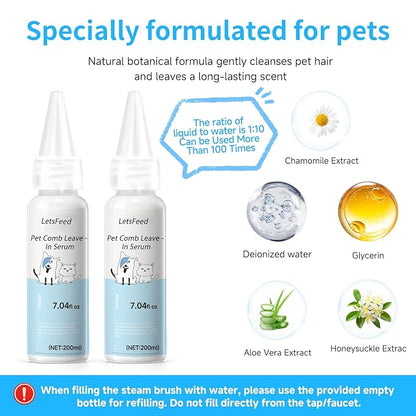 Pet Steam Brush Spray Refill for Dogs & Cats – Concentrated Waterless Shampoo, 3-in-1 Pet Comb Leave-in Serum, Self Cleaning Pet Comb for Shedding & Hair Removal, 2*Shampoo(Steam Brush Not Included)