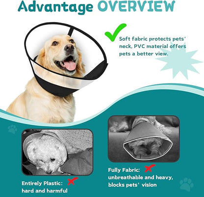 Dog Cone Collar After Surgery to Stop Licking, with Soft Waterproof Liner, Transparent PVC, for Large Medium Dogs, Elizabeth Neck Recovery Collar ALtermative(2XL)