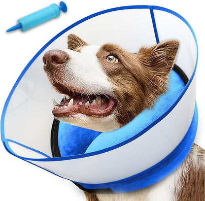 2-in-1 Upgraded Inflatable Dog Cone Collar with Detachable Anti-Licking Shield, Soft Adjustable Elizabethan Collar for Dogs After Surgery (M, Blue)