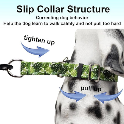Limited Slip Collar for Dogs with Buckle Adjustable Nylon Tropical No Pull Martingale Training Dog Collars (Palm Leaf, Medium)