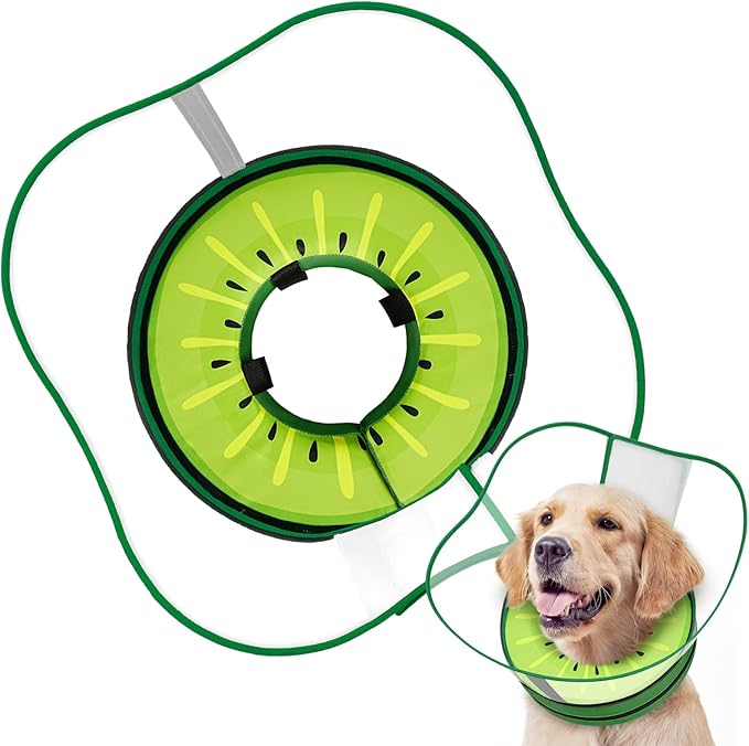 Sponge Dog Cone Collar, Dog Recovery Collar Alternative with Detachable High Clear Shield, Adjustable Soft Neck Cone for Small Medium Large Dogs, Stop Licking After Surgery (Kiwi,L)