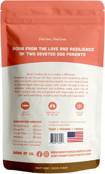 Smart Cookie Freeze Dried Salmon Bites - Single Ingredient Freeze Dried Treats for Dogs - Wild Caught Alaskan Salmon Dog Training Treats & Dog Food Topper - Made in USA - 2oz Bag, 1 Pack