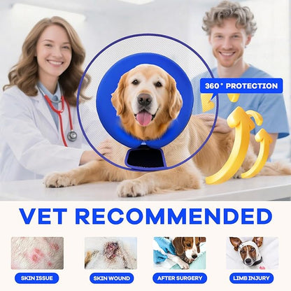 Inflatable Dog Cone Collar with Detachable Sturdy Shield,Soft&Lightweight-Ideal for Post-Surgery Recovery and Daily Wear,Suitable for Small Medium Large Dog Breeds(Blue,M+)