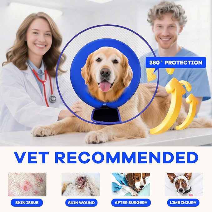Inflatable Dog Cone Collar with Detachable Sturdy Shield,Soft&Lightweight-Ideal for Post-Surgery Recovery and Daily Wear,Suitable for Small Medium Large Dog Breeds(Blue,L)