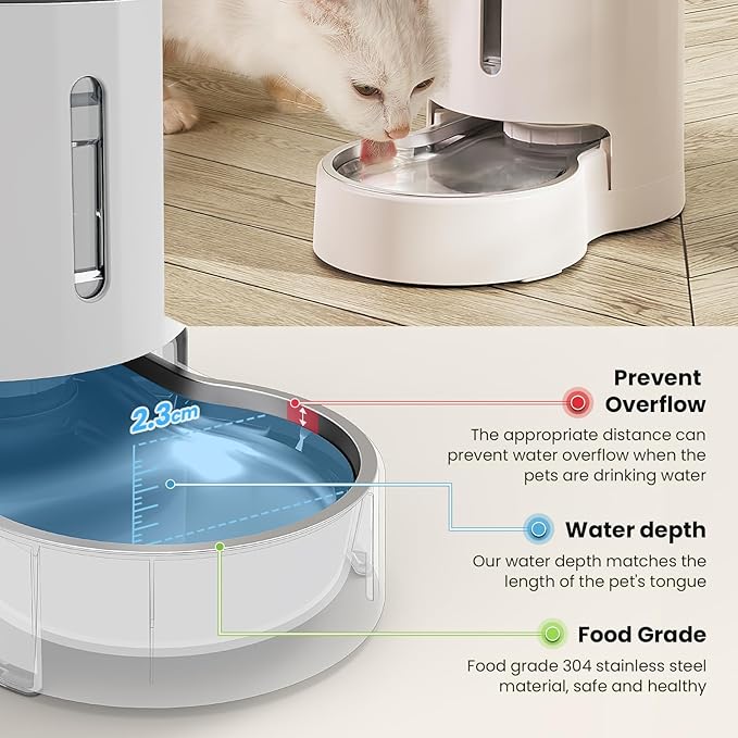 CZPET Dog Water Bowl Dispenser with Filter, 8L Automatic Dog and Cat Water Dispenser with Stainless Steel Bowl, Gravity Waterer, Large Capacity, and Quiet Drinking Area for Pets (8L+Filter,White)