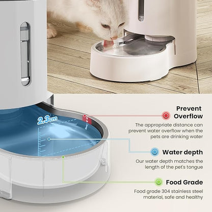 CZPET Dog Water Bowl Dispenser with Filter, 8L Automatic Dog and Cat Water Dispenser with Stainless Steel Bowl, Gravity Waterer, Large Capacity, and Quiet Drinking Area for Pets (8L+Filter,White)